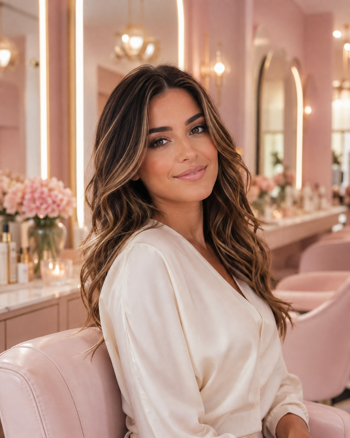 Pembe tonlarda salon portresi